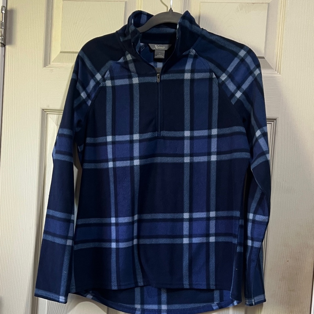 Natural Soul Navy Blue Plaid fleece Teddy Jacket